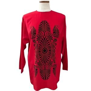Vintage 100% Silk Anthony Michael Tribal Print Tunic 4 Boho Indie Oversized Red